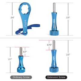 HSU Aluminum Alloy Extension Long Thumbscrews + Wrench for Gopro Hero 13, 12, 11, 10, 9, 8, 7, 6, 5, 4, Compatible with GoPro Media Mod, AKASO Campark and Other Action Cameras (Blue)