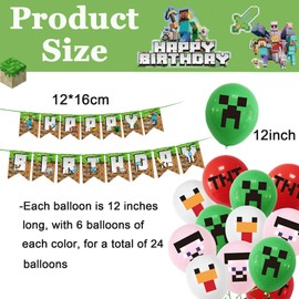 24 Pcs Balloons Set, Balloons with Happy Birthday Banner Game Theme Birthday Party Decorations Creative Party Supplies Decorations for Boys' Birthday Gaming Theme