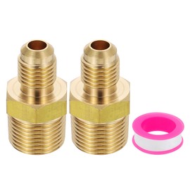 PATIKIL 1/4" Flare to 3/8" NPT Male Half-Union Brass Pipe Fitting Set, 2Pcs Brass Couples Tube Fittings Tubing Thread Adapter Pipe Connector with PTFE Tape for Refrigeration, Air Line
