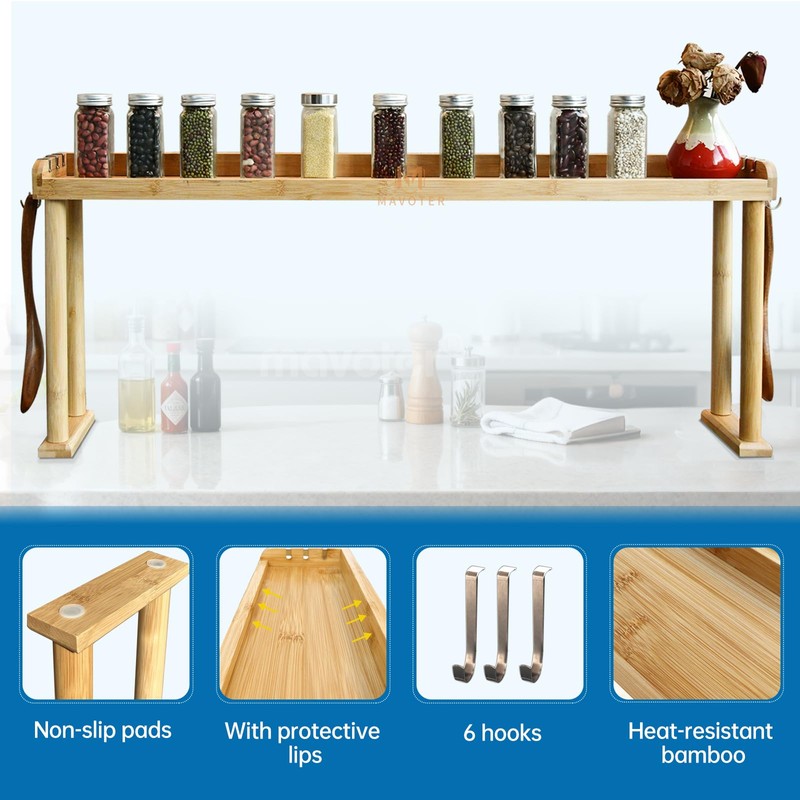 MAVOTER Over The Stove Top Shelf for Kitchen Bamboo Spice