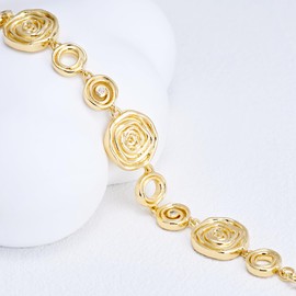 Belle Brighton Adjustable Rose Flower Chain Bracelet for Women 18k Gold Plated Link Bracelet Classic Cubic Zirconia Tennis Bracelet 6.3-7.5 inches Ideal Jewellery Gift