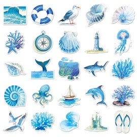Ozean Aufkleber Blue Ocean Tier Stickers 50 Stück Skateboard Graffiti Aufkleber Motorräder Fahrrad Snowboard Gepäck Laptop Auto Koffer für Kinder und Jugendliche Wasserdichte Vinyl Decals
