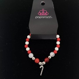 Paparazzi Fashion Jewelry Christmas Candy Cane White & Red Stretch Bracelet