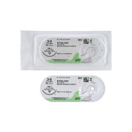Ethicon ETHILON Nylon Suture, 663G, Synthetic Non-absorbable, FS-1 (24mm), 3/8 Circle Needle, Size 3-0, 18" (45 cm),Black