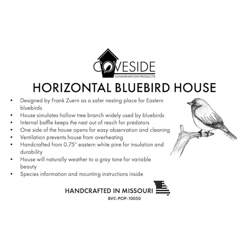 Bird Habitats Horizontal Bluebird House – Predator-Resistant Nest Box by