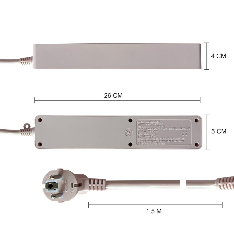 EVOELEC Power Strip 3-Way with 3 USB and Switch Multiple