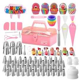Juego de herramientas para decorar pasteles 284 piezas, con 61 Boquillas de Acero Inoxidable, Caja de Almacenamiento, Moldes para Cupcakes, Juego Profesional para Hornear para Principiantes