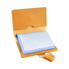 GAUENEEN Leather Business Card Holder, 26 Card Slots, RFID Blocking Secure Professional Card Organizer with Snap Closure (Yellow)