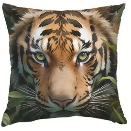 Decorative Tiger Face Throw Pillow Cover, 45 x 45 cm, Gift For Him, Brother, Friend, Cushion
