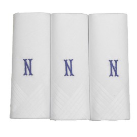 Mens/Gentlemens 3 Pack Plain White Handkerchiefs With 1 Letter Name Initials, N