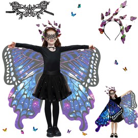 Sundonix Fancy Dress Butterfly Cape for Children – Carnival Costume with Butterfly Headband and Mask, Ideal for Carnival, Fancy Dress and Cosplay (So Purple)