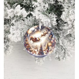 Twisted R Design Golden Santa Sleigh Ceramic Christmas Ornament, Christmas Tree Decoration