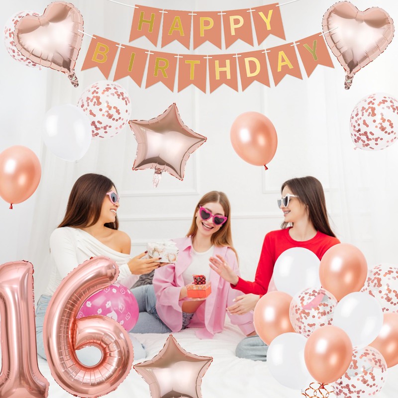 16th Birthday Decorations Sweet Sixteen - Rose Gold Happy Birthday