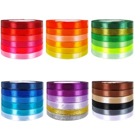 36 Colors 900 Yards Satin Metallic Glitter Ribbons Rolls for Craft, Embellish Decorative Ribbons 2/5" Wide for Floral Bouquet Gift Wrapping Bows Wedding Shower Decoration