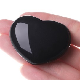 GUJOXILA 1.8" Black Obsidian Crystal Heart Crystals Gifts for Women Gemstones Ornaments Polished Nature Protection Reiki Balancing Spiritual Meditation Stones