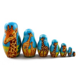 Matryoshka Babushka Russian Nesting Wooden Stacking Doll Giraffes in Africa 7 Pcs