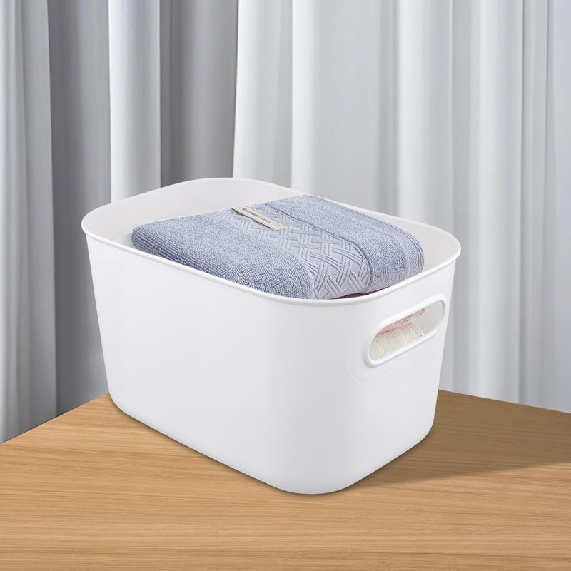 HOZEON 10 Pack White Plastic Storage Bins with Handle, Stackable