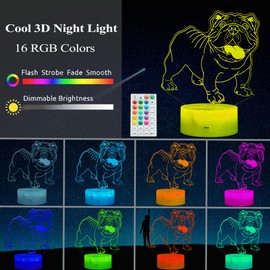 POSSHE Bulldog Night Light, 16 Colors Changing, Remote Control with Timer, RGB Flashing Mode and Dimmable, Dog Lamp for Christmas Birthday Decor