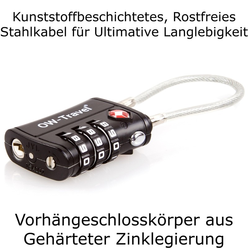 OW-Travel Cable Lock 3 Digit Combination Lock Suitcase Lock Padlock