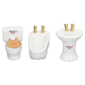 3Pcs Dollhouse Miniature Bathroom Set Ceramic Simulation Bathtub Toilet Sink 1/24 Dollhouse Bathroom Furniture Flower Pattern