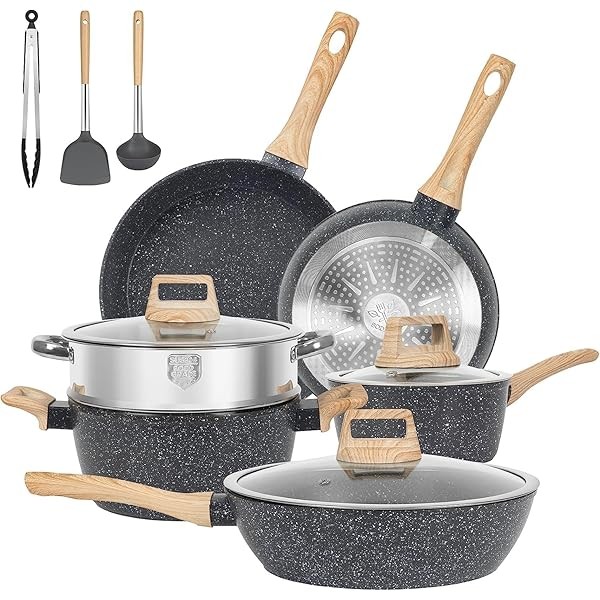 12 Pcs Pots and Pans Set, Nonstick Cookware Sets Black