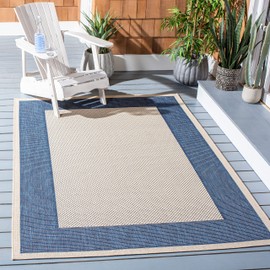 SAFAVIEH Courtyard Collection 2'7" x 5' Beige/Navy CY7987 Indoor/ Outdoor Waterproof Easy Cleaning Patio Backyard Mudroom Area Rug