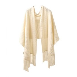 PHYLIN LEAF 100% Pure Cashmere Luxury Cable Knitted Scarf Shawl Wrap for Women Winter Thick Warm (White)