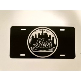 Unbranded New York Mets Fan Laser Engraved Front License Plate Black Medal Car Tag