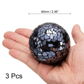 Sourcing Map Decorative Glass Balls - 3 Pcs, 2.36 Inch Orbs, Centerpiece Balls, Mosaic Glass Sphere for Decor, Bright Black