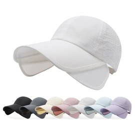 Peicees Wide Brim Baseball Cap for Women Mens Sun Hat with Retractable Brim UV Sun Protection for Golf Tennis Sports Hiking White