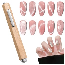 Funngy Nagelmagnet mit Holzgriff,Multi-Funktions Katzenaugen Magnet mit Silikon Schutzhülle Ultra Starker Magnet für Cat Eye UV Gel Nagellack und Magnetic Nail Art Werkzeug für Präzise Formung