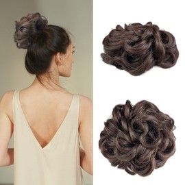 WeKen Thick Updo Messy Bun Hair Piece Hair Extensions Wavy Curly Large Hair Scrunchies Ponytail Extension Hairpieces for Women Girls Kids (Dark Brown)