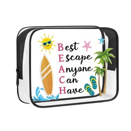 Clear Beach Makeup Bag for Women Girls Summer Vacation Cosmetic Pouch for Friend Travelers Birthday Gifts for Mom Daughter Transparent Travel Toiletry Pouch Beach Themed Gifts