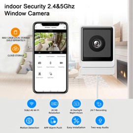 3mp 2k Window Camera, Full Color Night Vision, Glare-Free Day/Night Recording, 5G/2.4G WiFi, Motion Detection, Two-Way Audio, Indoor/Outdoor Window Camera. (Black Light)