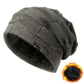 Topex XL/XXL Slouch Beanie Men's Hat Women's Winter Warm Fleece Knitted Hat, 94608_Grey