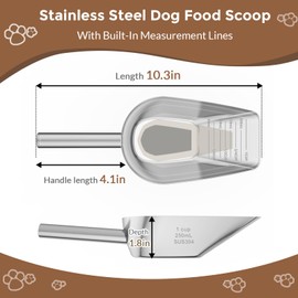 Mutclord Pet cat-dog food-scoop measuring 1-cup - Food-grade 304 stainless steel material | 1-Cup capacity | Precision scale measurements