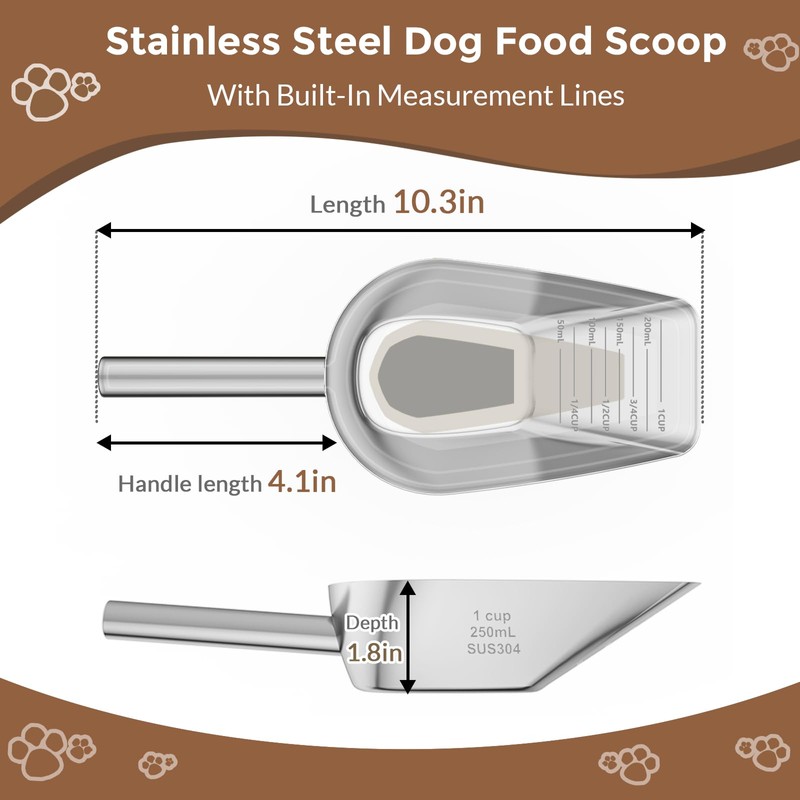 Mutclord Pet cat-dog food-scoop measuring 1-cup - Food-grade 304 stainless