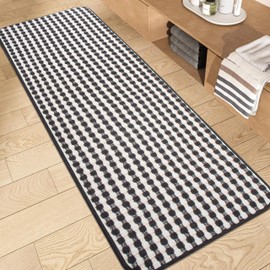 AevitasX Long Bathroom Rugs Non Slip Quick Dry Rubber Bath Mat Low Profile Absorbent Shower Rug for Tub Floor, 17 x 47 Inch, Black, Machine Washable