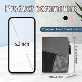 Andiker Ladies Purse, Compact Bi-fold Wallet for Women Soft PU Leather Fashion Vintage Splicing Women’s Wallet with Zipper Coin Pocket (Black)