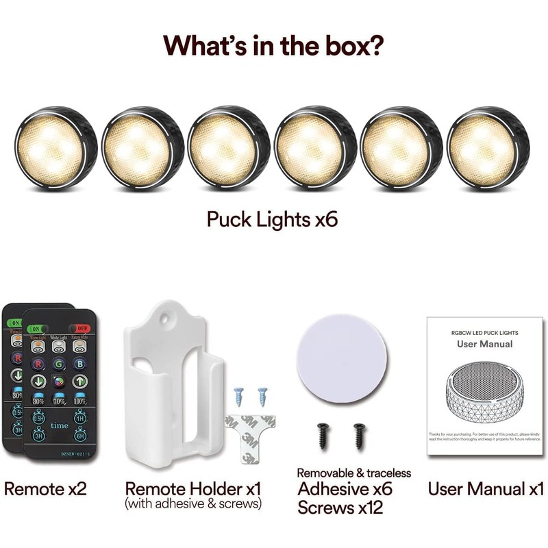 LED Puck Lights with Remote Battery Operated Under Cabinet Lighting