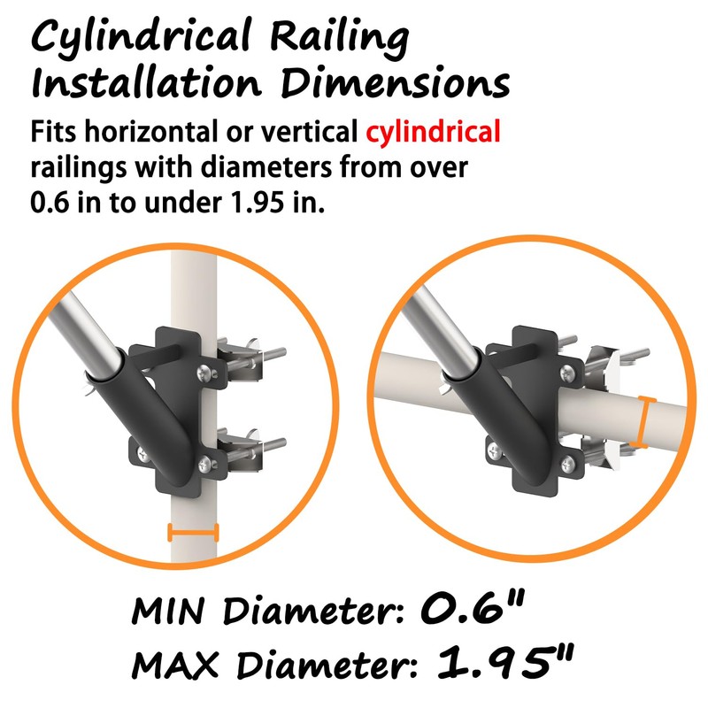 FlagPole Holder,No Drilling Metal Flagpole mount for Railings, Horizontal or