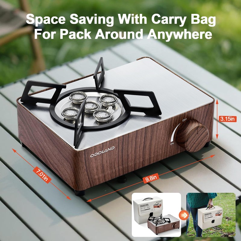 Odoland 7500BTU Camping Butane Stove with Compact Carry Case, CSA