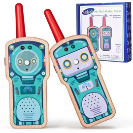 Letoiz Wooden Robot Walkie Talkie for Kids Ages 3-8, 2 Pack FSC-Certified 2 Way Radio with 1000FT Range, Easy Push-to-Talk for Toddlers, Indoor & Outdoor Play, Birthday Gift for Boys and Girls