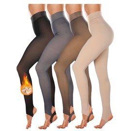 Newcotte 4 Pairs Fleece Lined Tights Women Translucent Pantyhose Leggings Winter Warm Thick Tights High Waisted Winter Tights (Black, Gray, Skin Color, Coffee,Medium)