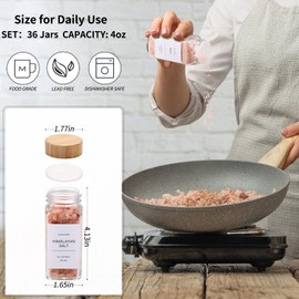 DIMBRAH Spice Jars with Label-4oz 36Pcs, Glass Spice Jars with Bamboo Lids,Spices Container Set with White Printed Spice Labels,Kitchen Empty Spice Jars with Shaker Lids