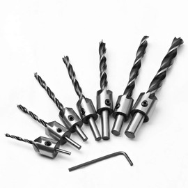 8 PCS Countersink Drill Bit Set, Woodworking Chamfer Counter Sinker Drill Bits 3-Pointed High Speed Steel Drill Bits with One L-Wrench for Wood Tools Sets Drilling Chamfer Punch