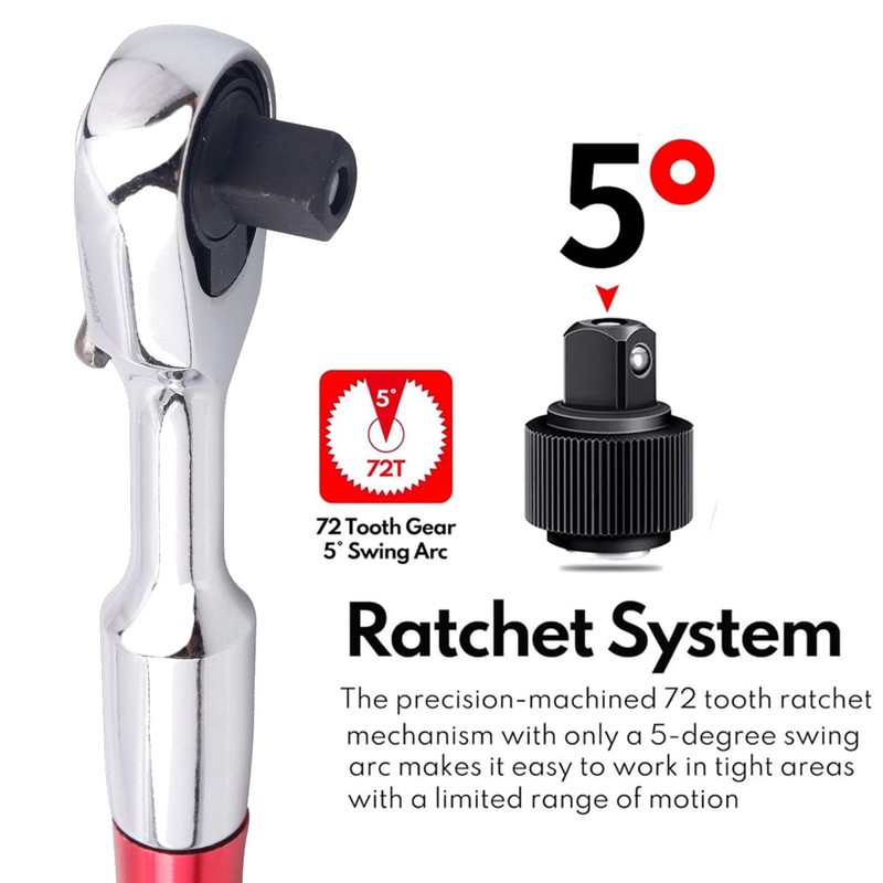 Bestgle 2 in1 Mini Ratchet Wrench, 1/4" Drive Hex Bit