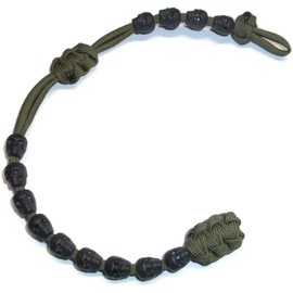 RedVex Ranger Pace Counter Skull Beads OD Green Cord - 13 inches - Choose Your Skull Color and Attachment (Black Skulls, ABS Clip)