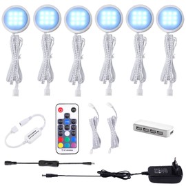 AIBOO RGB LED Cabinet Lighting Set of 6, 12 V LED Under-Unit Light, Colour Changing with Remote Control, Dimmable RGB Display Cabinet Lighting LED for Lighting Kitchen Cabinets