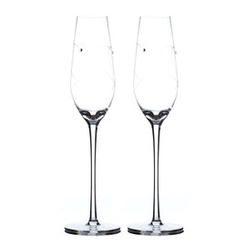 ukgiftstoreonline Pair of Luxury Champagne Flute Glass with Doble Heart and Crystals Wedding Anniversary